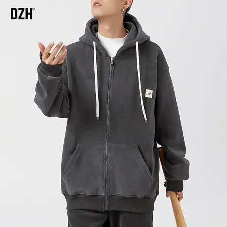 男士连帽摇粒绒外套男秋季新款2024爆款灰色开衫卫衣美式运动帽衫图片