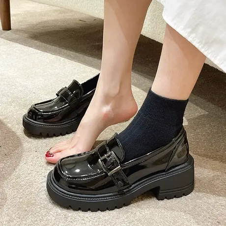 厚底乐福鞋女2023新款英伦风小皮鞋女2022新款日系黑色粗跟单鞋子商品大图