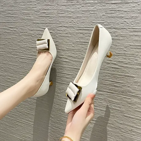 高跟鞋女2024秋季新款气质纯色单鞋法式职业鞋软皮不累脚尖头细跟商品大图