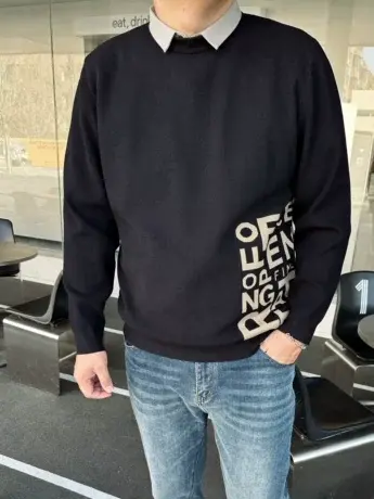 DAEVU冬款衬衣领假两件潮胖子加肥加大码男士商务休闲毛衣针织衫图片