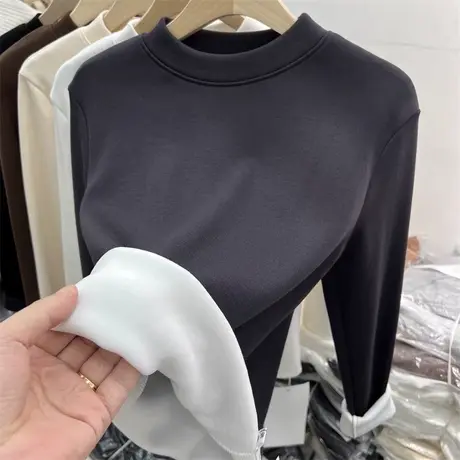 欧货潮牌ins超火德绒打底衫女秋冬装修身显瘦内搭长袖T恤加绒加厚图片