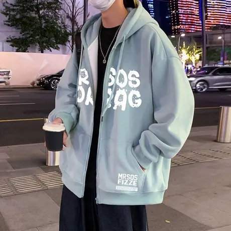 加厚加绒卫衣男春秋季2024新款潮牌oversize连帽美式开衫拉链外套图片