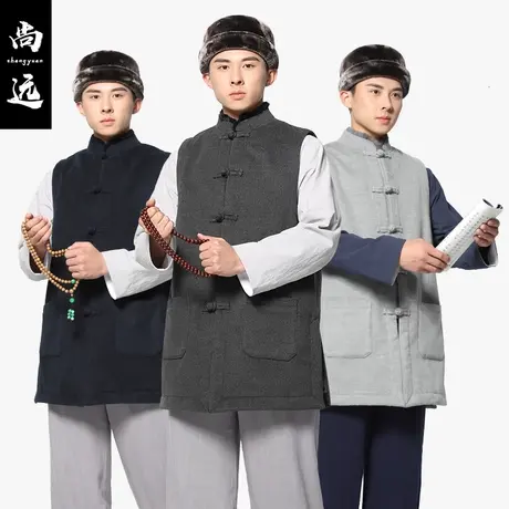尚远冬季加绒马甲伽蓝褂加厚僧服僧装背心马夹上衣双面绒商品大图