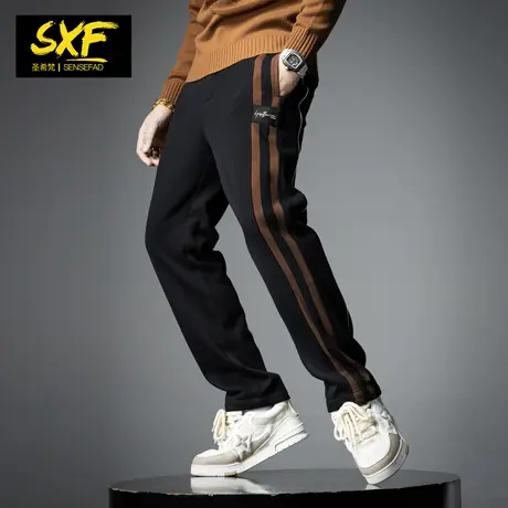 SXF圣希梵男士冬季加绒裤子 2023新款直筒卫裤加厚长裤休闲裤男潮商品大图