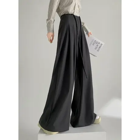 othermix高腰垂感阔腿裤女2024春秋新款宽松百搭休闲裤子女喇叭裤图片