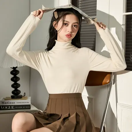 唐狮高领黑色打底衫女内搭针织衫今年流行漂亮上衣秋季穿搭图片