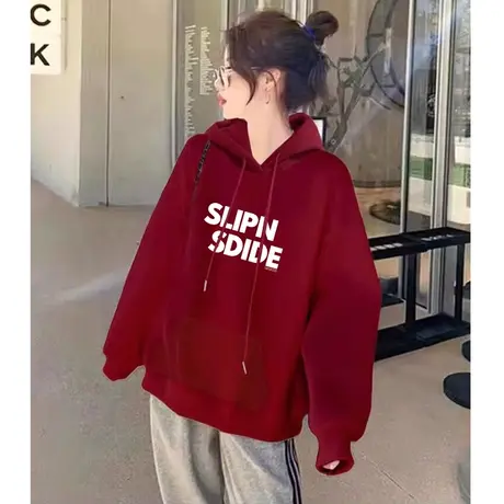 小众oversize潮牌连帽落肩黑色卫衣女秋冬2024新款美式复古中长款商品大图