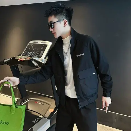 潮牌工装立领夹克潮男2023春秋季高级感网红小众外套新款机车服商品大图
