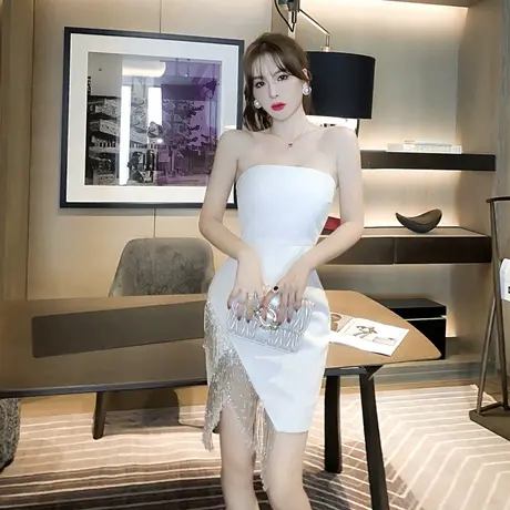 性感晚礼服女2023新款生日派对姐妹团裙子平时可穿宴会抹胸连衣裙图片