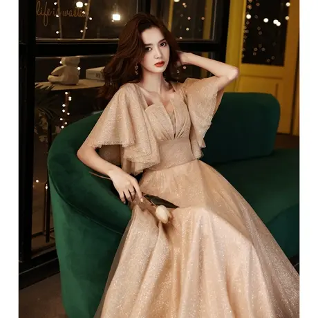 法式晚礼服女2023新款高端年会高级主持人宴会名媛气质长款连衣裙图片