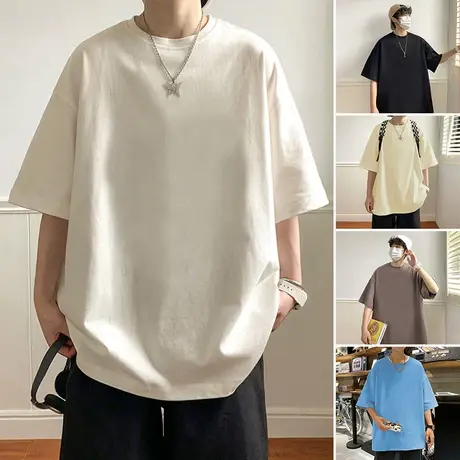 纯色短袖T恤男夏季纯棉港风宽松ins潮牌休闲半袖体恤打底衫上衣服商品大图