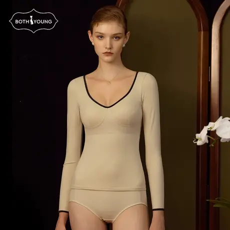 宝诗嫣带胸垫修身肌底上衣保暖内衣女士秋冬2023新款秋衣上衣图片