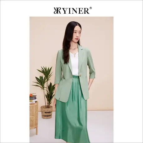 YINER音儿女装春季法式优雅一粒扣翻驳领七分袖西装外套图片