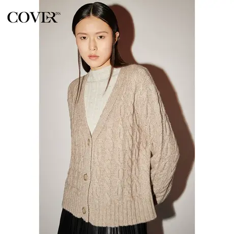 【昕怡粉丝专享】恩裳COVER冬季灯笼袖复古绞花毛针织开衫商品大图