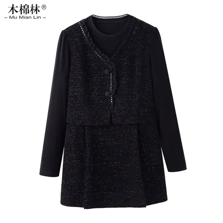 木棉林胖妹妹2024春季新款气质时尚大码假两件显瘦遮肉打底上衣商品大图