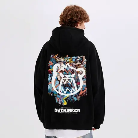 Nuthink带帽oversize中性美式卡通小熊卫衣男潮宽松帽衫外套冬季商品大图