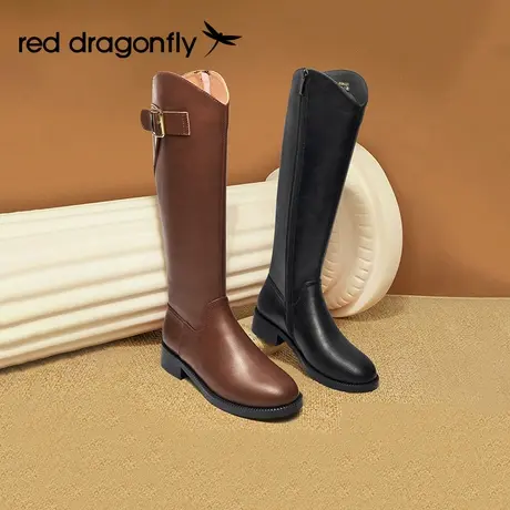 红蜻蜓西部骑士长靴女2023秋冬新款长筒靴英伦靴子不过膝粗跟女靴图片