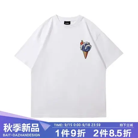 趣味日系潮牌复古夏日冰淇淋圆领短袖原创潮牌重磅纯棉男女情侣装商品大图