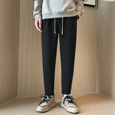 男士九分小西裤春夏薄款百搭直筒修身长裤潮流简约韩版纯色休闲裤商品大图