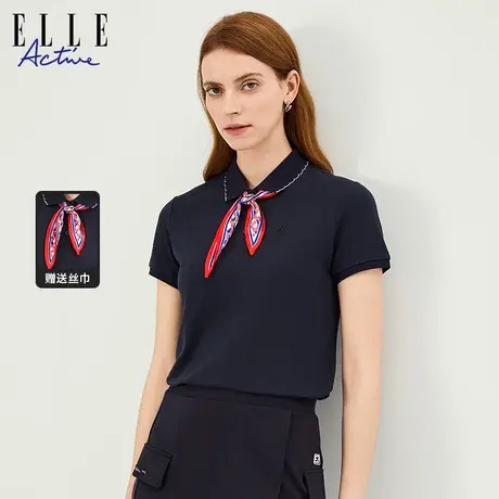 【新品试用】ELLE Active优雅丝巾短袖上衣女2024春夏新款POLO衫商品大图