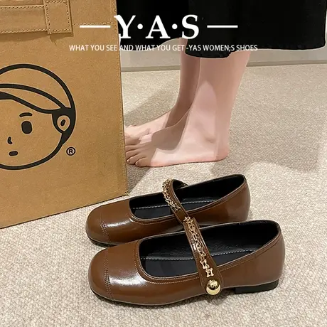 一字扣圆头单鞋女2024新款鞋子法式玛丽珍女鞋黑色小香晚风平底鞋图片