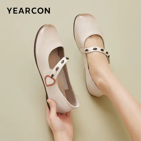 意尔康妈妈鞋中老年舒适夏季女士牛筋软底低跟真皮浅口一脚蹬单鞋商品大图