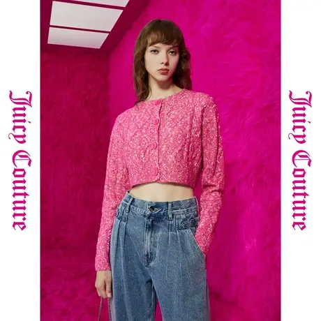 Juicy Couture橘滋秋女女装年新款浆果物语绞花短款女毛衣外套图片