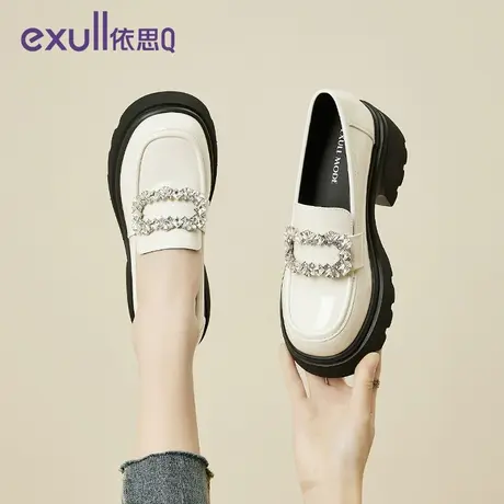 依思Q厚底女鞋2024年春秋季新款学院风潮流水钻饰品女士浅口单鞋商品大图