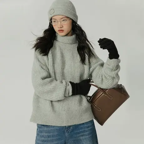 omont蛋挞家 羊毛高领毛衣女秋冬2023新款宽松软糯毛衣针织上衣图片