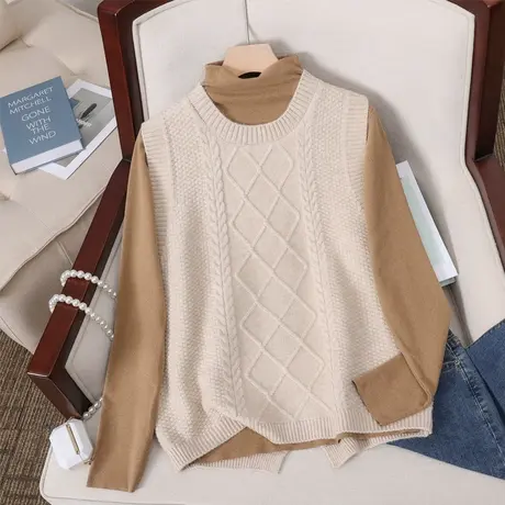 圆领麻花针织马甲背心女2023春秋新款宽松外穿菱形马夹毛衣坎肩潮图片