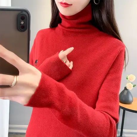 高领毛衣女内搭打底衫2023秋冬新款修身套头堆堆领针织衫洋气上衣商品大图