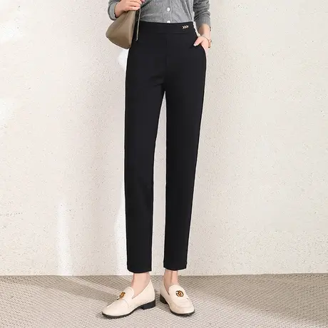 黑色小脚西装裤女春季2023新款显瘦高腰通勤小个子直筒裤休闲裤子商品大图