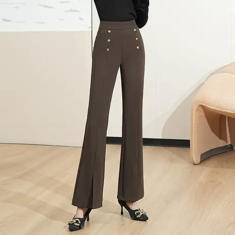 气质显瘦微喇裤女2023秋季新款高腰开叉休闲裤通勤百搭喇叭长裤子商品大图