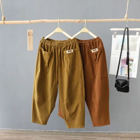 文艺范秋季新款大码休闲裤女2023新款松紧高腰长裤百搭哈伦裤女裤图片