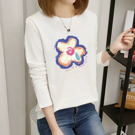 纯棉长袖白色t恤女打底衫内搭洋气百搭春秋装2022年新款上衣体恤商品大图