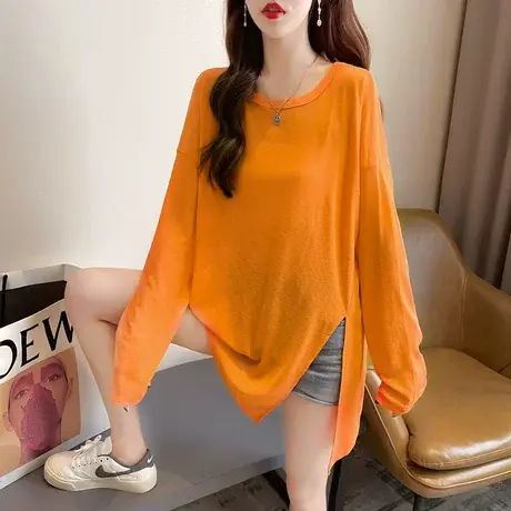 透气防晒衣女夏季宽松大码女装薄款空调衫不规则开叉冰丝上衣罩衫商品大图