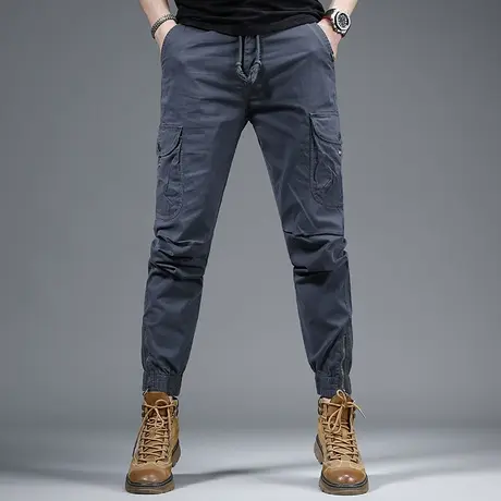 深灰色工装休闲裤男2023夏季新款美式潮牌宽松束脚松紧腰弹力裤子商品大图