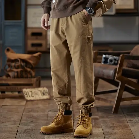 宽松工装裤潮流直筒工装裤松紧腰男士上档次裤子潮牌百搭休闲裤商品大图