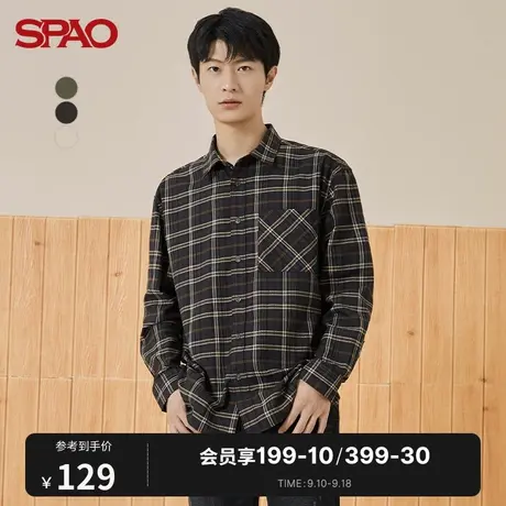 SPAO 男士格子衬衫秋冬季新款休闲简约基本款格子衬衫SPYCB38H21商品大图