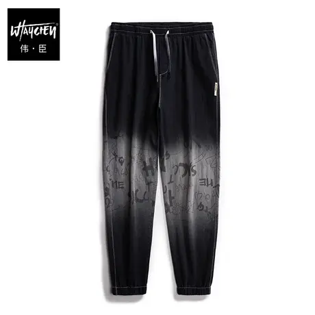 伟臣潮流大码男装春秋装牛仔长裤胖子加肥加大宽松水洗吊染休闲裤商品大图