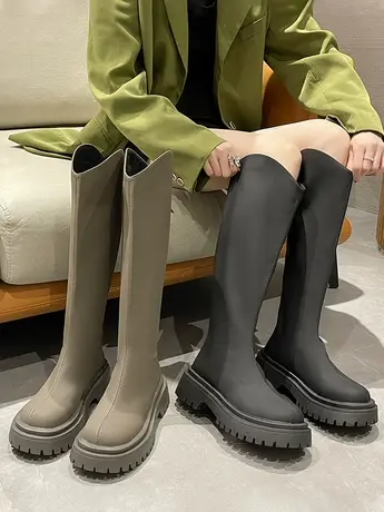 厚底不过膝长靴女秋冬季2023新款长筒马丁靴春秋高筒瘦瘦骑士靴子图片