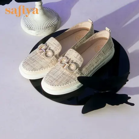 Safiya/索菲娅渔夫鞋圆头格纹水钻一脚蹬田园风平底鞋SF13112029商品大图