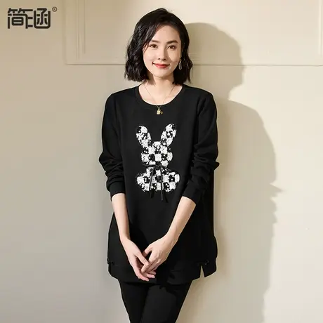 简涵大码2023秋冬新款宽松显瘦上衣长袖连帽胖mm加大新中式卫衣商品大图