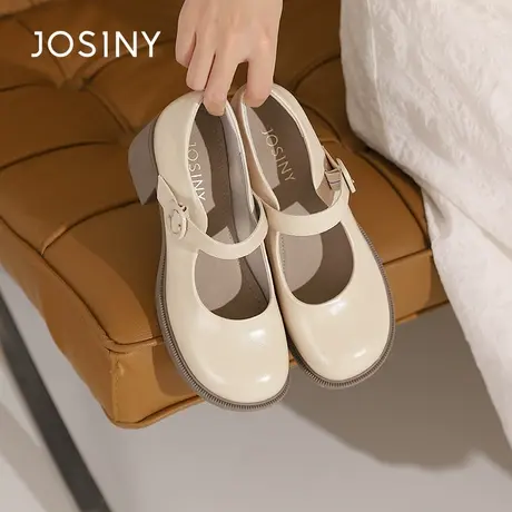 Josiny/卓诗尼玛丽珍鞋女2023夏秋新款浅口粗跟配裙子妈妈鞋单鞋商品大图