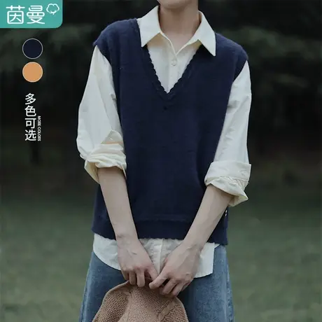 茵曼设计感小众毛衣女春冬季2023新款针织v领马甲内搭外穿打底衫图片