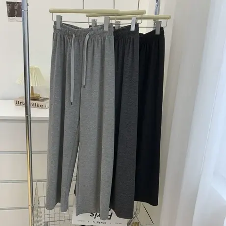 雪花糯米阔腿裤女秋冬高腰垂感宽松加绒直筒运动休闲百搭针织长裤商品大图