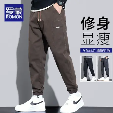 罗蒙裤子男士2023秋冬季新款潮牌束脚九分哈伦裤工装休闲长裤男款商品大图