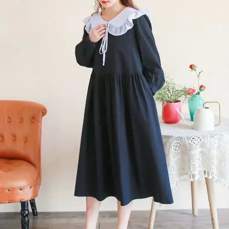 胖妹妹春装宽松显瘦领子可拆卸连衣裙 加大码2023新款长袖打底裙商品大图