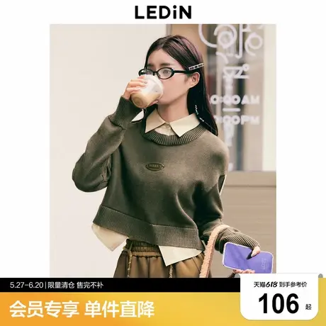 乐町复古拼接针织衫秋冬新款时尚休闲毛衣C2EED4153商品大图