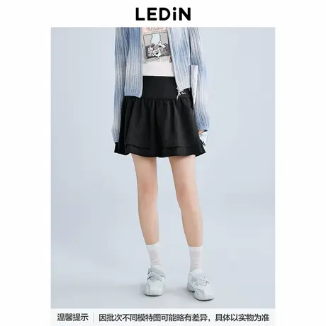 【商场同款】乐町不规则双层摆短裙夏季新款黑色半身裙C2GEF2150图片